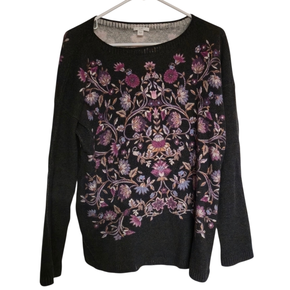 J. Jill Grey Womens Enchanted Florals Sweater Size Large - Picture 2 of 6